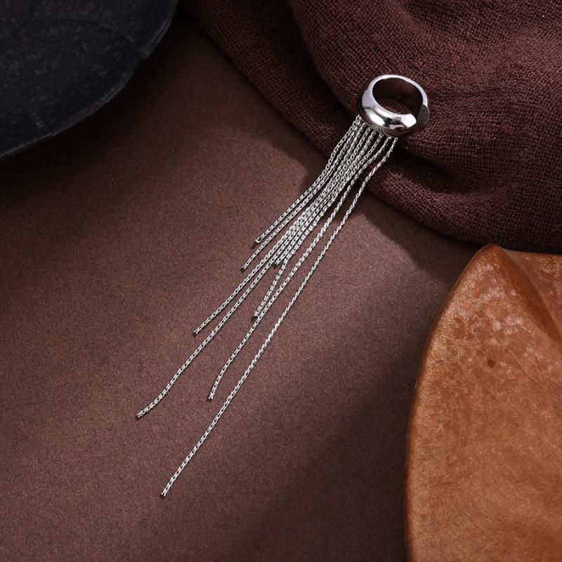 Women s Fringe Earrings No Piercing Required Long Chain Earrings for Women Stainless Steel Clip-On Earrings серебряный