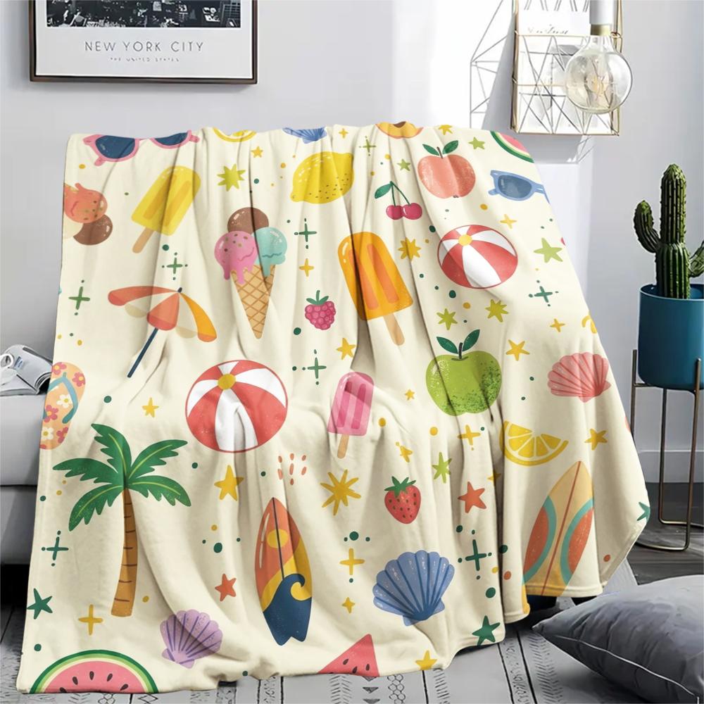 1Pc Cute Season Print Flannel Blanket, High quality Comfortable for All Seasons, Home Decor, Warmth and Comfort, Perfect for Christmas Gifts W50