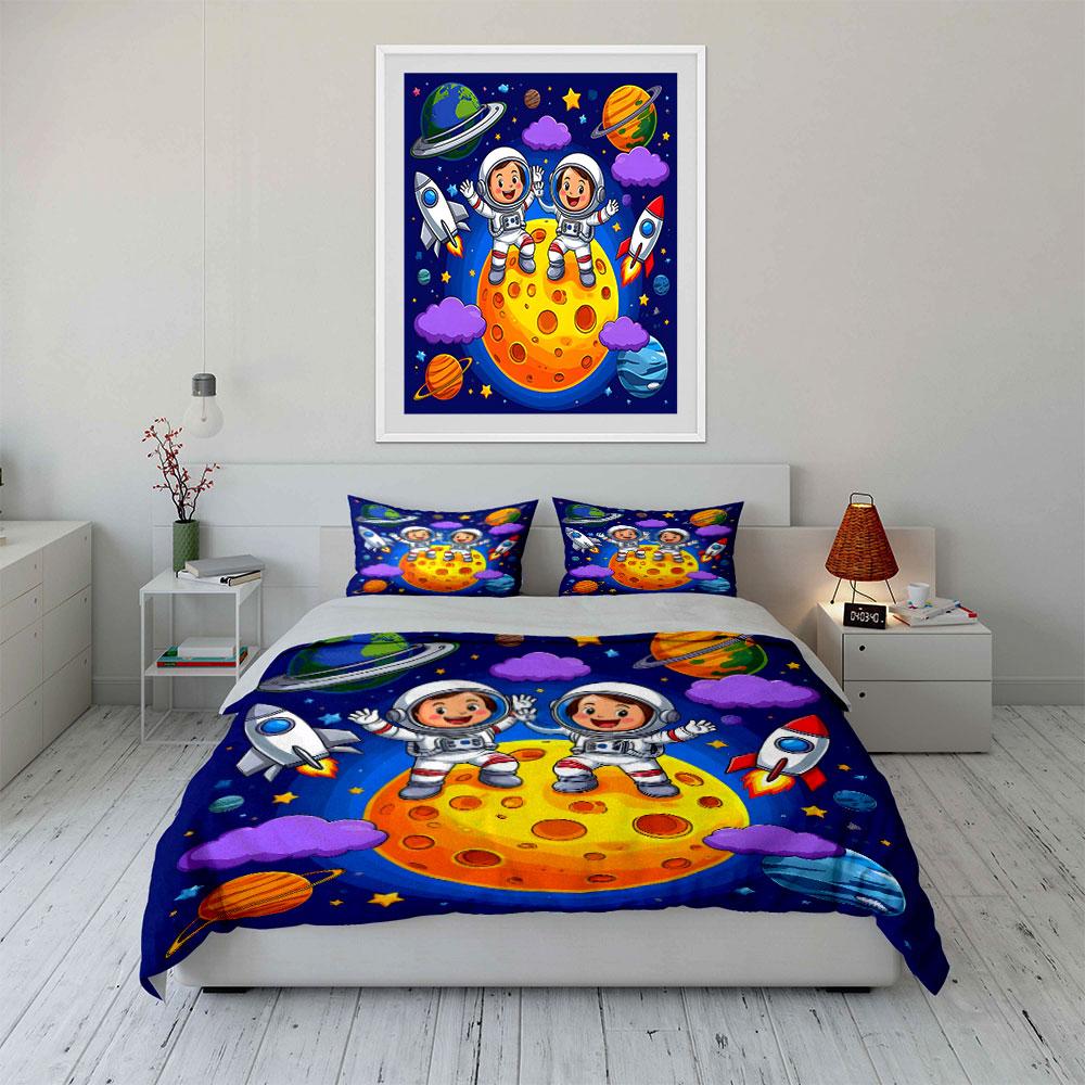 Kids Astronaut Space Adventure Set, Multiple Sizes Kid'S And Adults' Bedroom Exquisite 3Pc Bedding Set, Gift