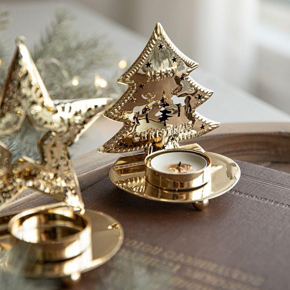 Exquisite Gold Hollow Candlesticks Iron Art Metal Table Ornament Christmas Candle Holder Bedroom