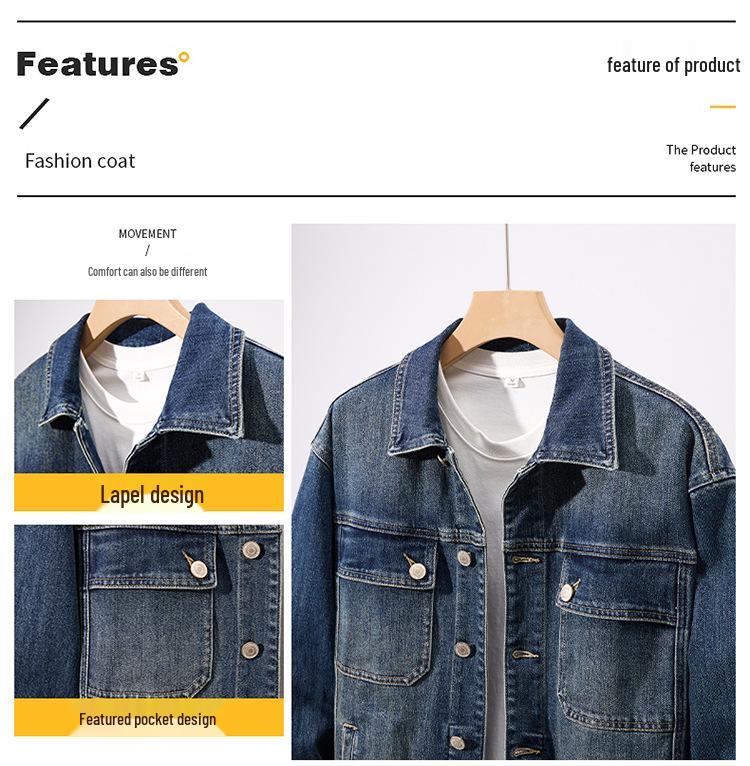 Men's High-Quality Classic Blue Denim Jacket - Autumn/Winter Collection