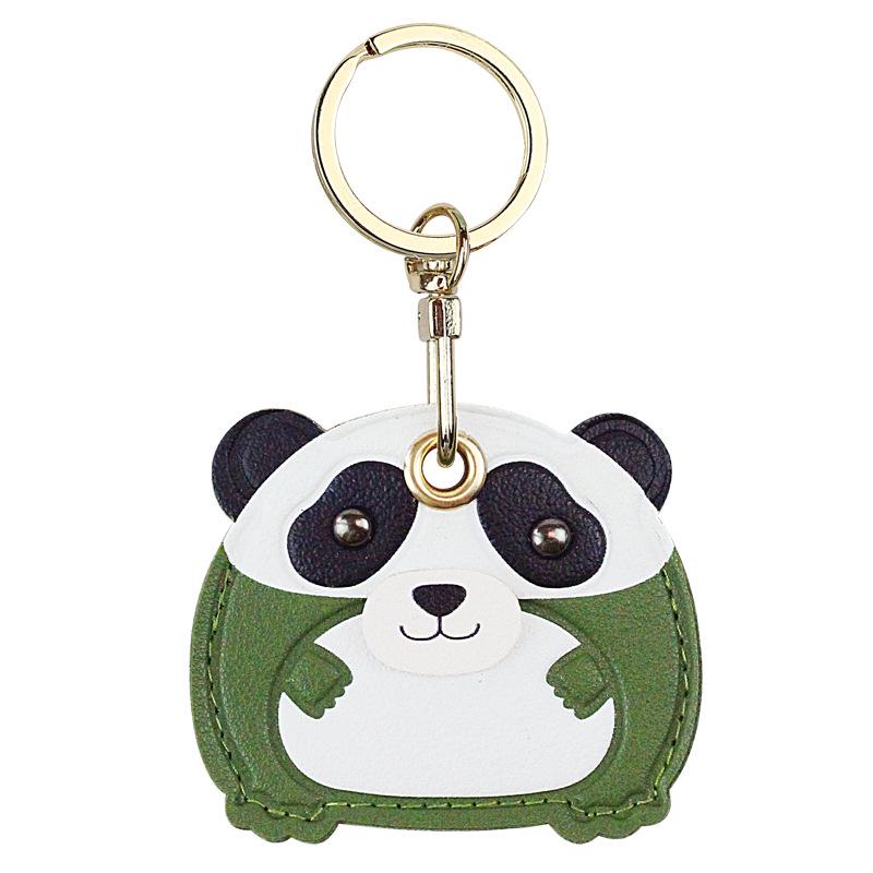Panda Leather Keychain: Cute Access Card & AirTag Holder with Car Key Pendant and Bag Hanger
