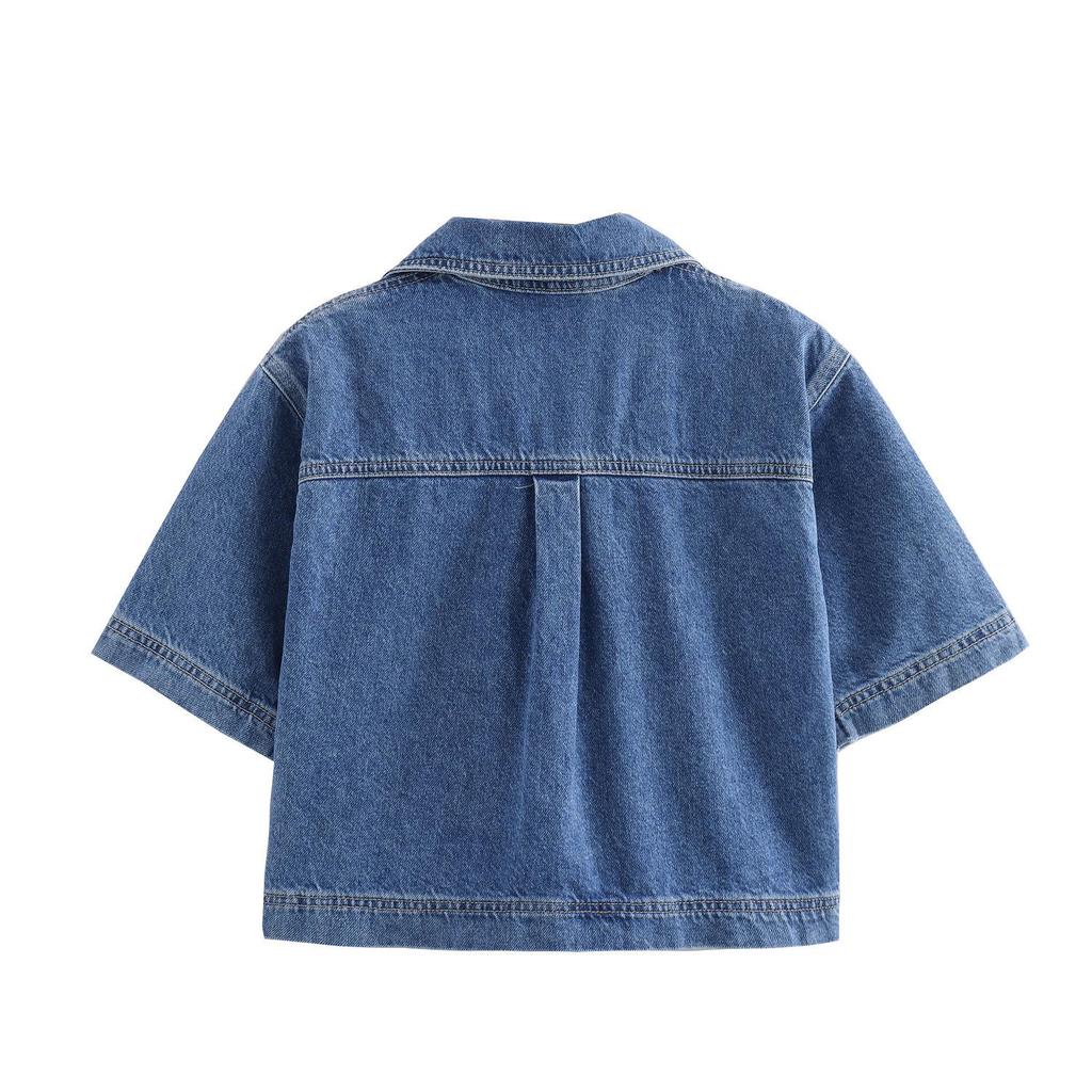 2024 Summer Double-Breasted Denim Set: Short Sleeve Shirt & Skirt Pants