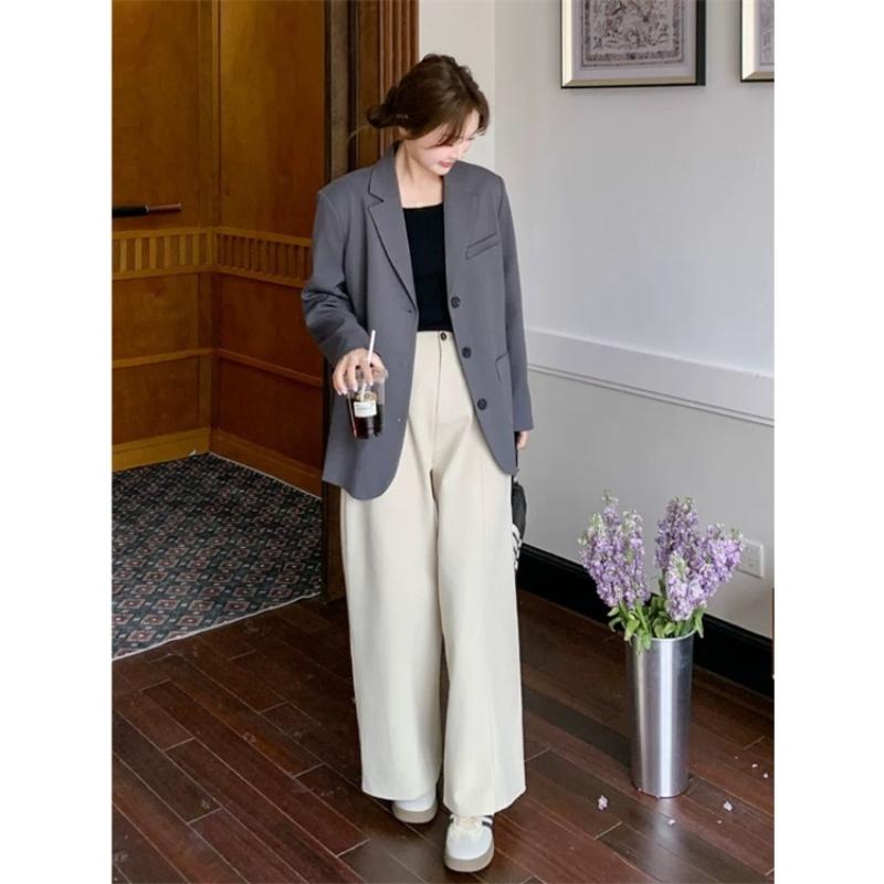 Stylish Grey Blazer Women Casual Office Wear Spring Autumn Bow Knot Split Design