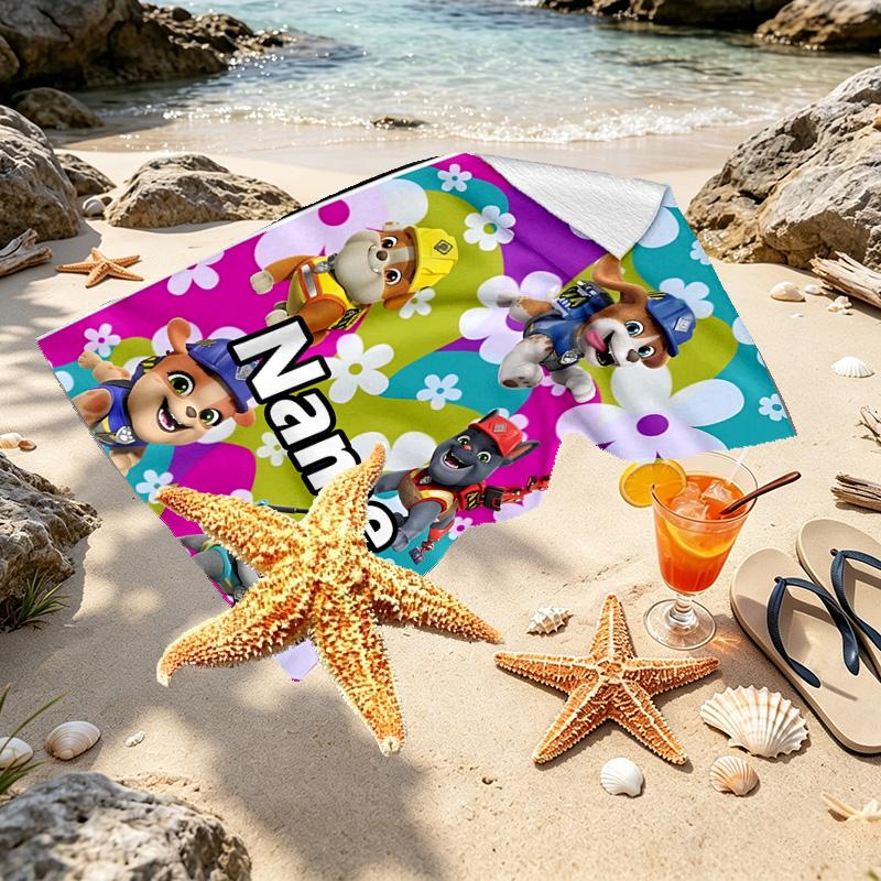 Custom Name Personalized PAW Patrol Print Beach Towel, for Trip Camping Beach Party Home Decor, Birthday Gift for Family & Friends