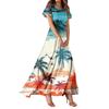 Women's Hawaiian Print Casual Round Neck Short Sleeve High Waist Dress