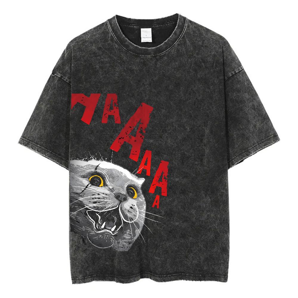 Animal Printed T Shirt Men Retro Washed 100% Cotton Tops Tees Harajuku Tshirt Streetwear Male Acid T-shirts Unisex