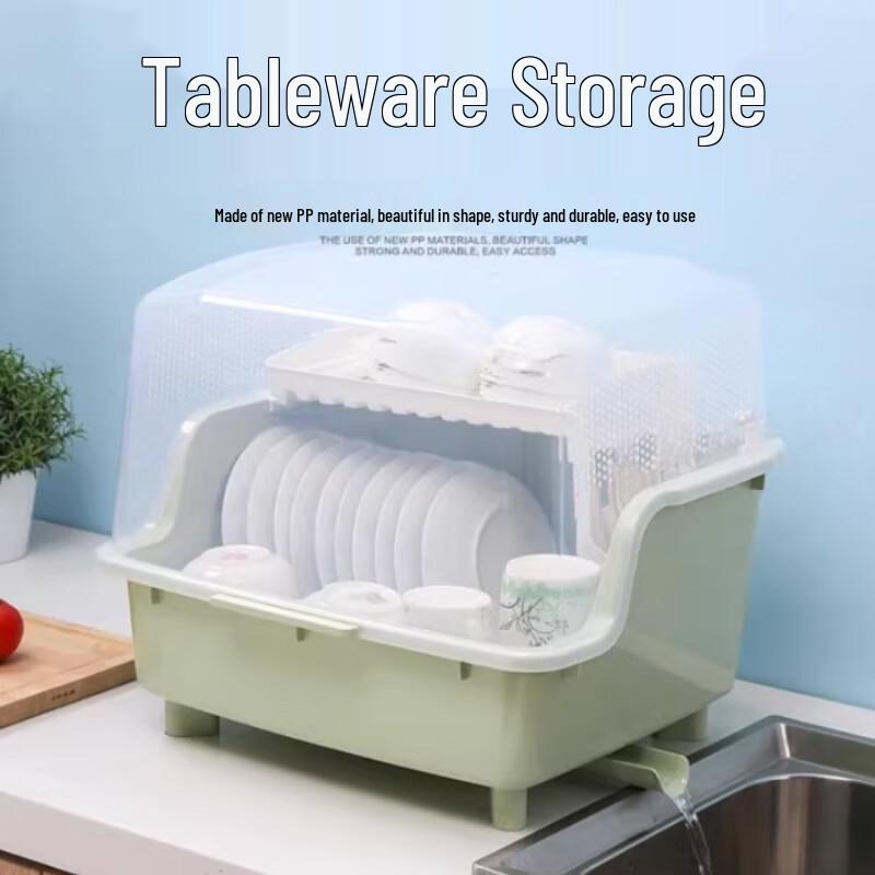 Extra Large Plastic Countertop Dish Drainer Rack with Lid