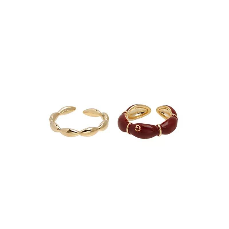 Retro Temperament High-Grade Versatile Bamboo Joint Drip Glaze Open Ring Women'S Niche Fashion Hong Kong Style Index Finger Ring