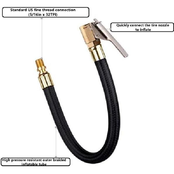 Tire Inflator Hose Extension Tube Tyre Pump Quick Inflation Chuck Adapter for Car Motorcycle Bike with Valve