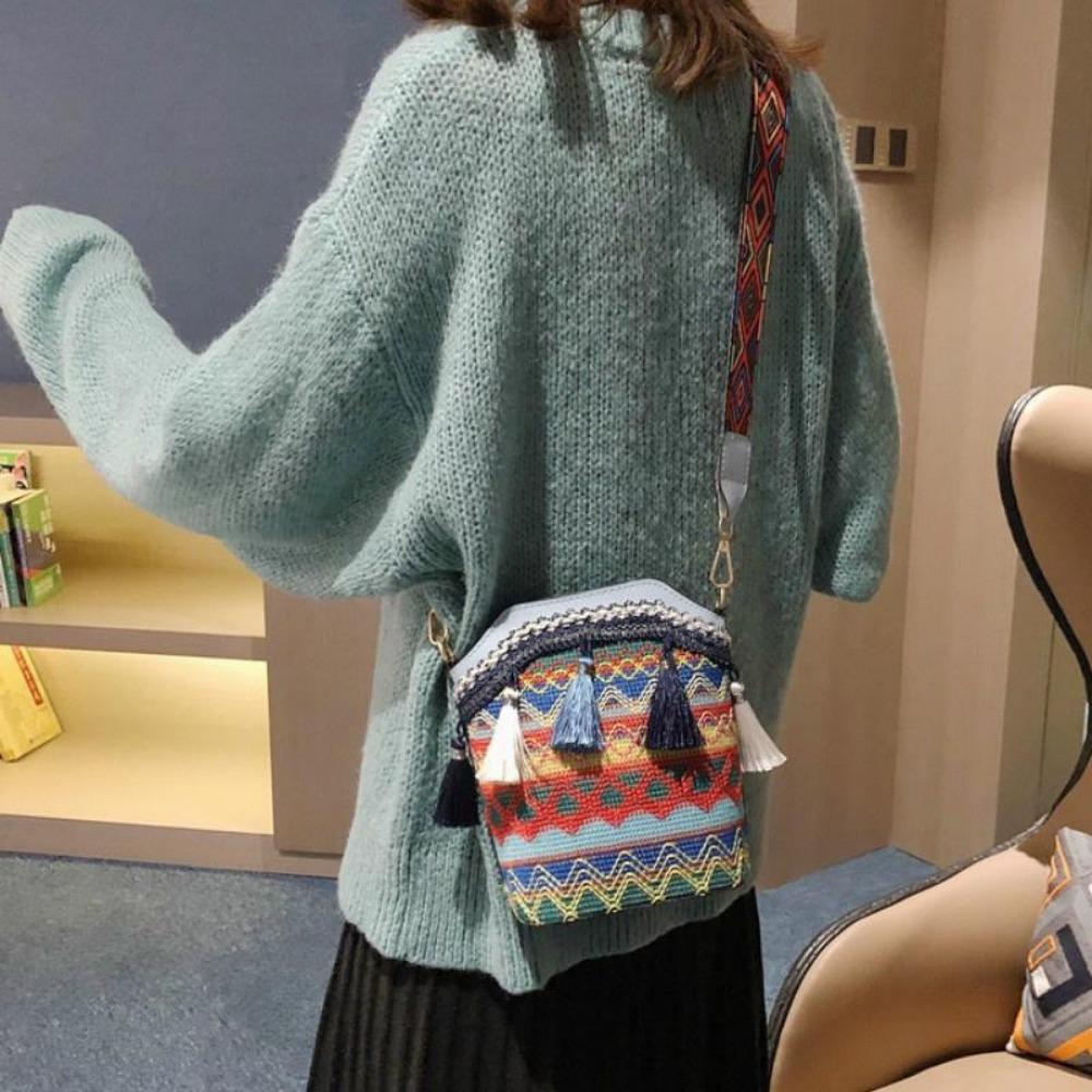 Тканая сумка-ведро с кисточками в этническом стиле новая богемная сумка-мессенджер на одно плечо сумки через плечо для женщин красный 2350₽