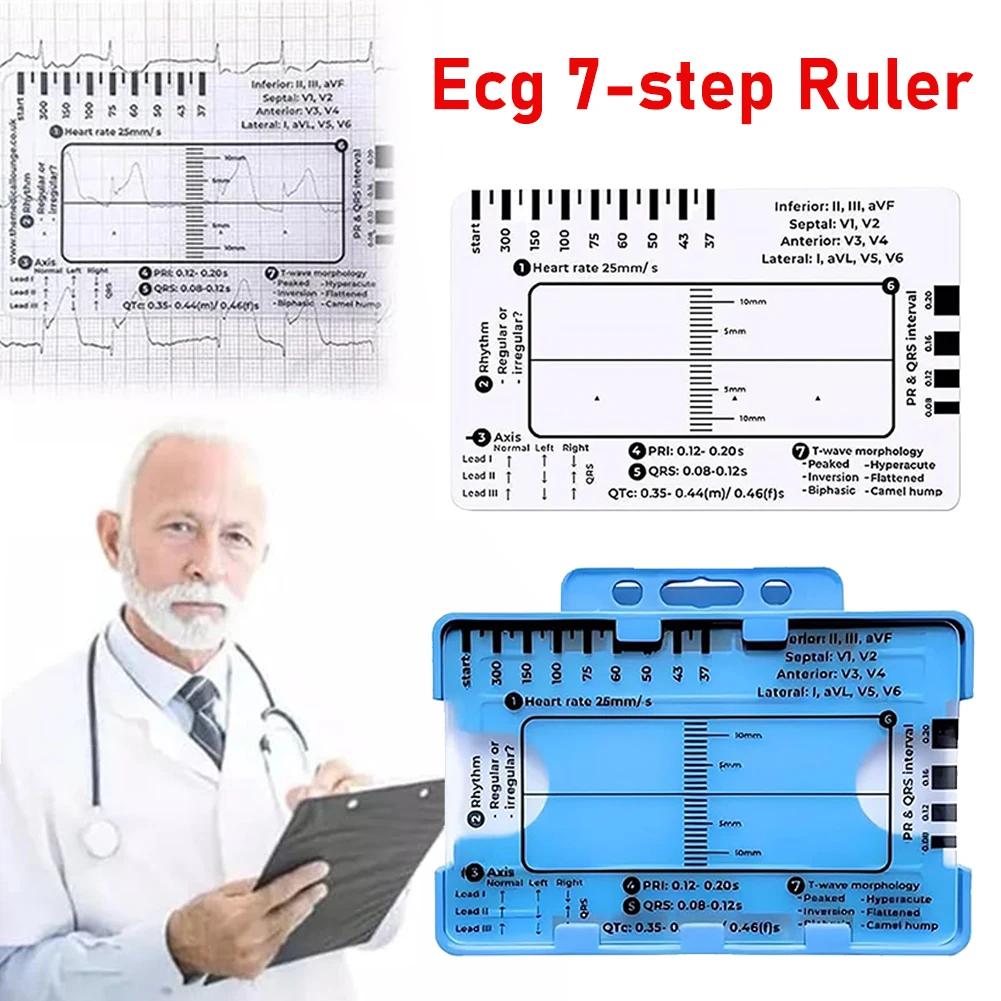Transparent Ecg 7Step Ruler Portable Help Explain Ecg Pocket Caliper Ecg/Ekg Plastic Ruler Ekg Interpretation Ruler Measure Tool