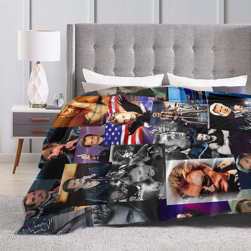 Rock Star Johnny Hallyday Flannel Blanket  Soft Warm Throw Blanket for Couch Bed Airplane Travel Funny Bedspread Sofa Bed Cover