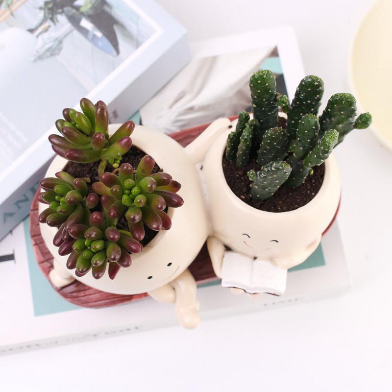 Mother Daughter Reading Succulent Flower Pot Resin Decor For Home Garden Gift