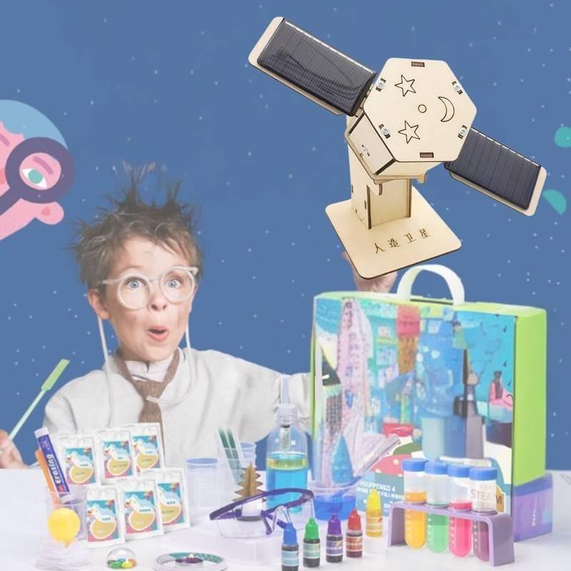 Modelo de Satélite de Energia Solar Brinquedo Educacional de Madeira DIY Para Crianças Experiência Científica