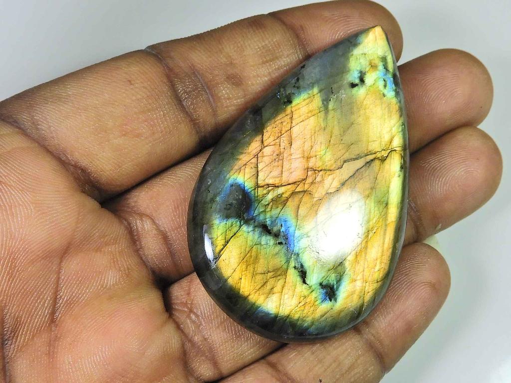 167Cts. Natural Labradorite Pear Crystal Cabochon Loose Gemstone 38X61MM SK-1975