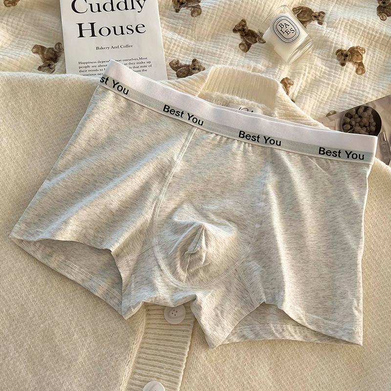 

Large Size Men s Spring and Autumn Cotton Breathable No Trace 7A Antibacterial Mid Waist Flat Angle Briefs 3XL сірий/білий