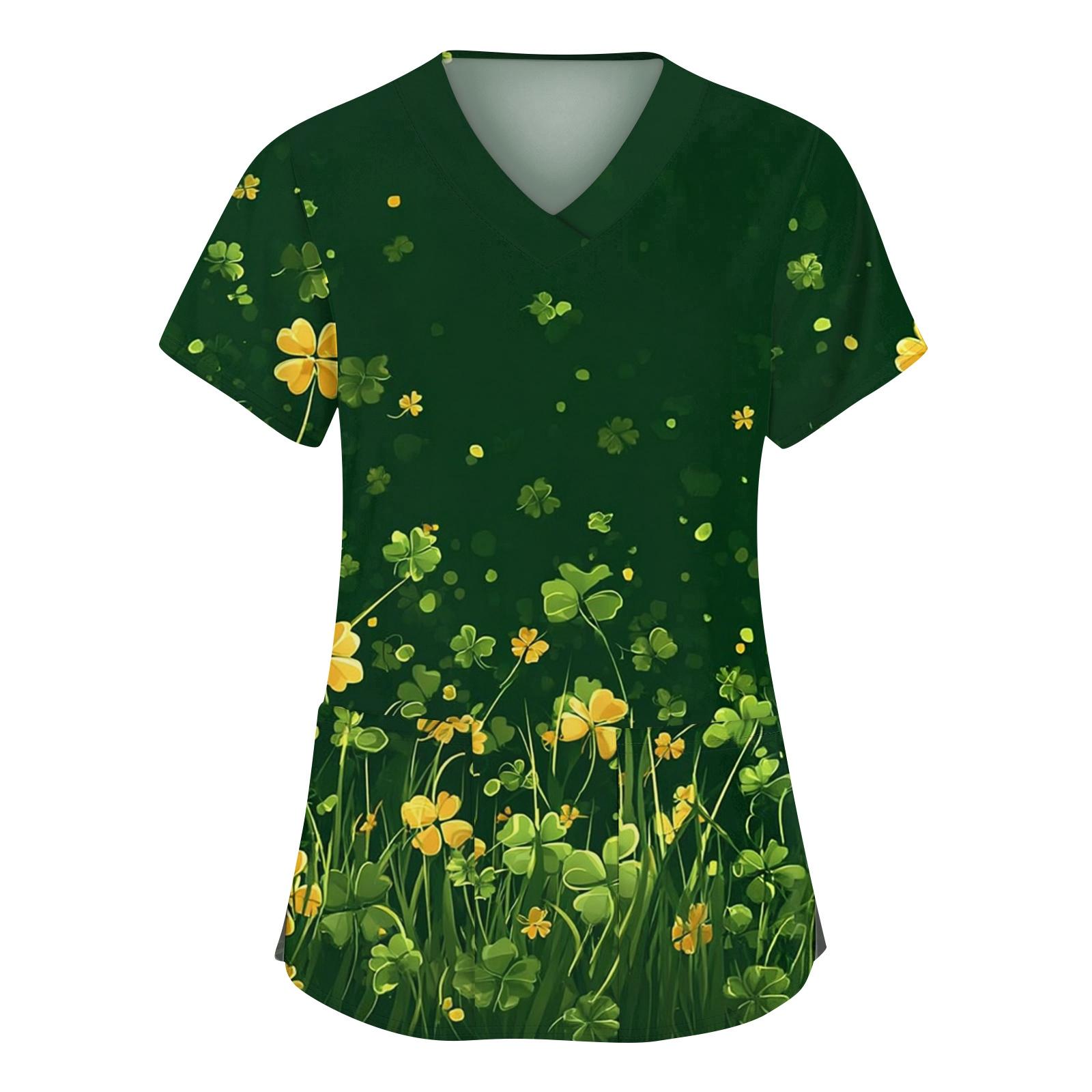 

Женская мода с v-образным вырезом, короткими рукавами и карманами, топы с принтом XXXL