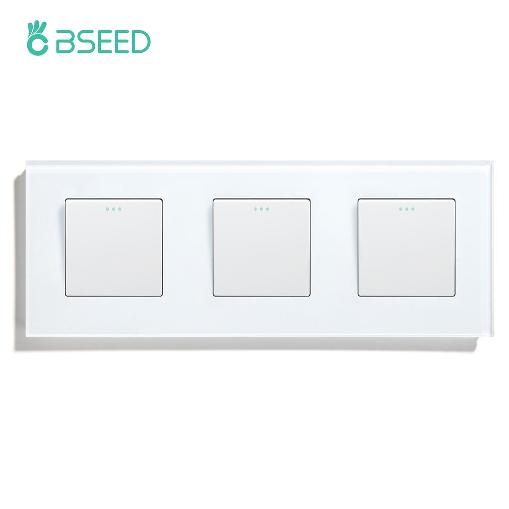 BSEED 1/2/3 Gang 1 Way Mechanical Wall Light Switch Double Button Switch EU Standard Glass Panel 10A For Home Lighting Control