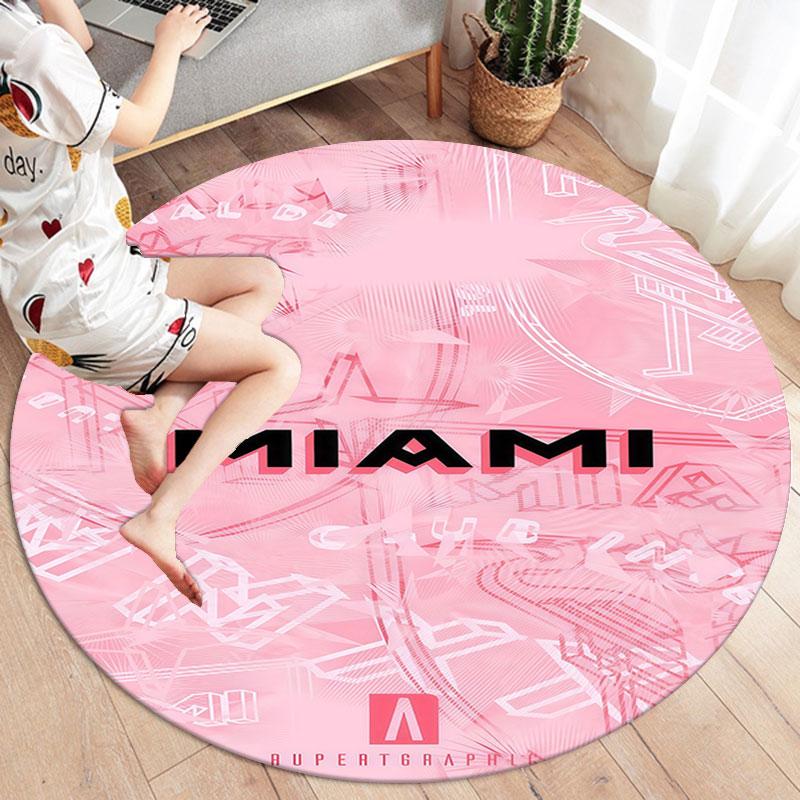 Inter Miami CF Round Area Rug,Carpet Rug for Living Room Bedroom Sofa Playroom Decor,Non-slip Floor Mat
