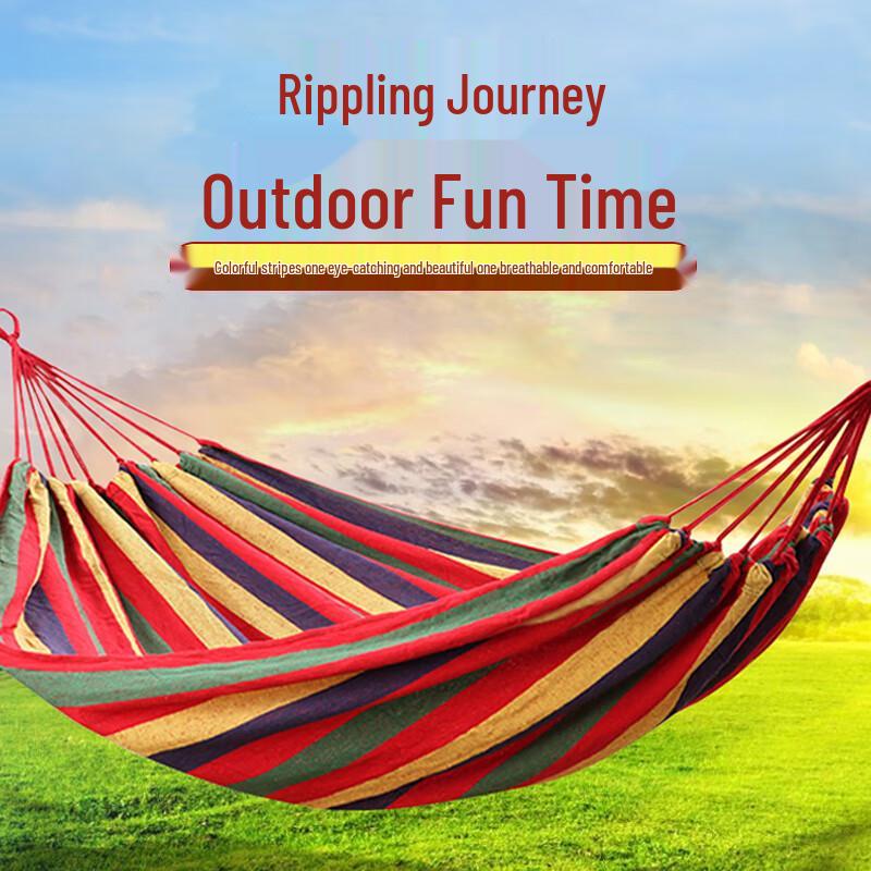 Hedawu Outdoor Anti-Rollover Canvas Hammock with Bentwood Spreader Bar