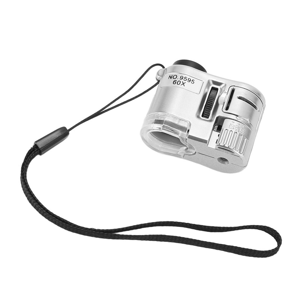 60X Mini Pocket Microscope Magnifier with LED Light Portable Microscope with UV Currency Detecting Lamp for Money