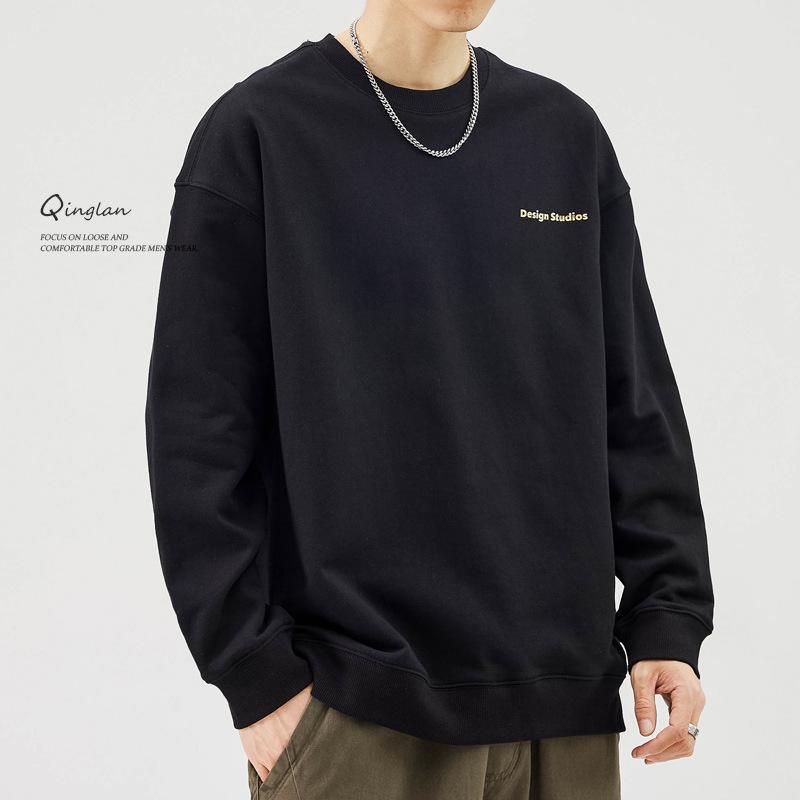 Cotton Sweater Men'S Loose Plus Fat Plus Size Fat Trend Basic Casual Top Round Neck Long Sleeve Autumn