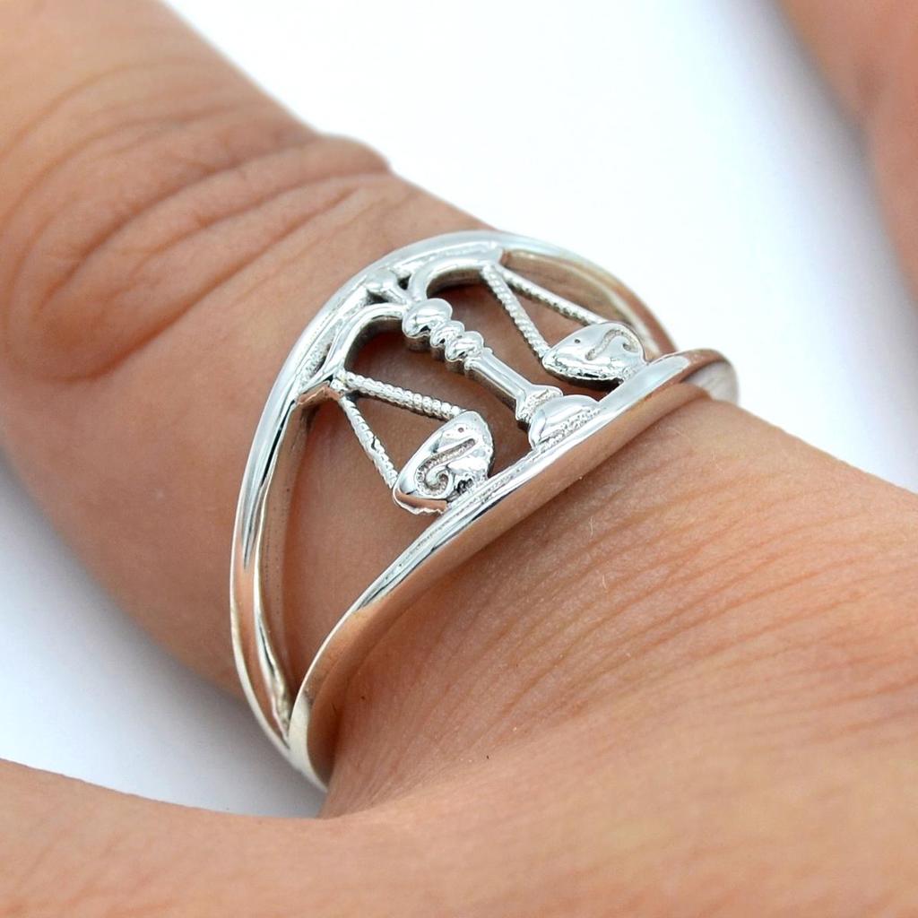 Solid 925 Sterling Silver Handmade Jewelry Scales Of Justice Ring