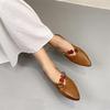 Johnature Flower Retro Pointed Toe Shallow Flat Shoes Ethnic Style Genuine Leather Women's Shoes