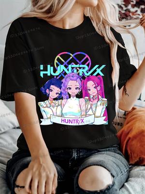 Koszulka Hip Hop Kpop Demon Hunters Damska Męska Śmieszne Koszulki Rumi Zoey Mira Kreskówkowe Koreańskie Ulzzang Nastolatki Dzieci Koszulki z Okrągłym Dekoltem