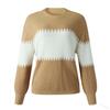 Contrast Colour Striped Knitted Sweater for Women Bell Sleeves Top Women's Round Neck Luxurious Relaxed-fit Slimming and Versatile Top
