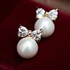 Sweet Heart-Cut CZ Bowknot Pearl Drop Earrings for Women