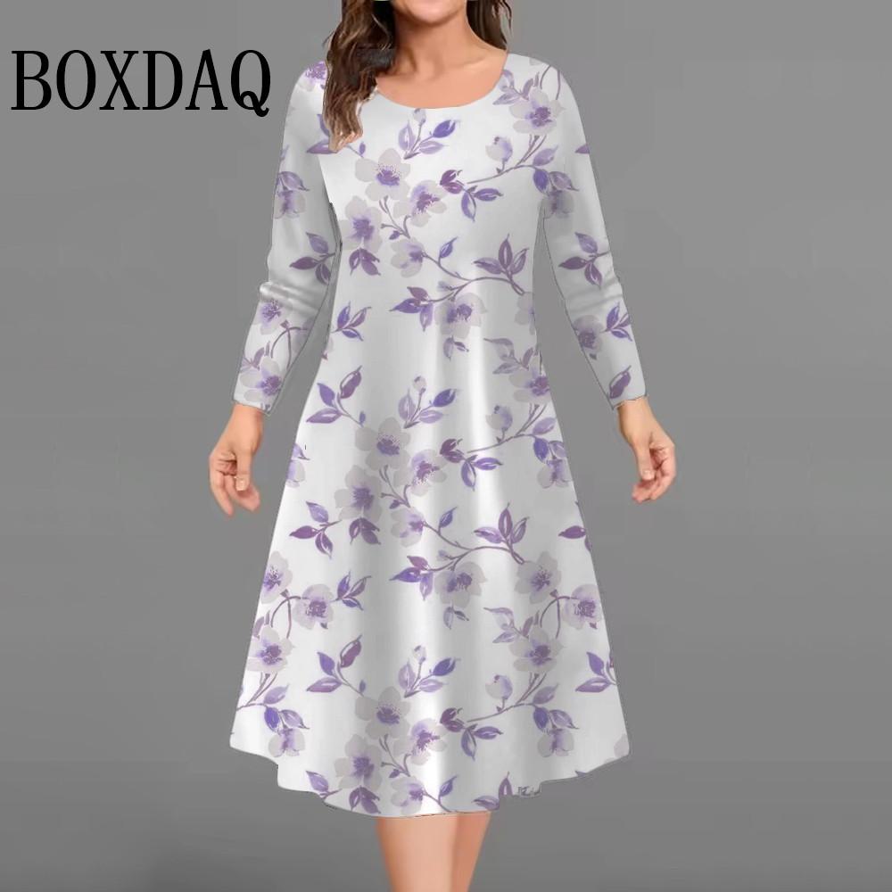 Autumn Women's Fashion Polka Dot Dress Casual Elegant Flower Print Plus Size Long Sleeve Loose Clothing Female Party Dresses