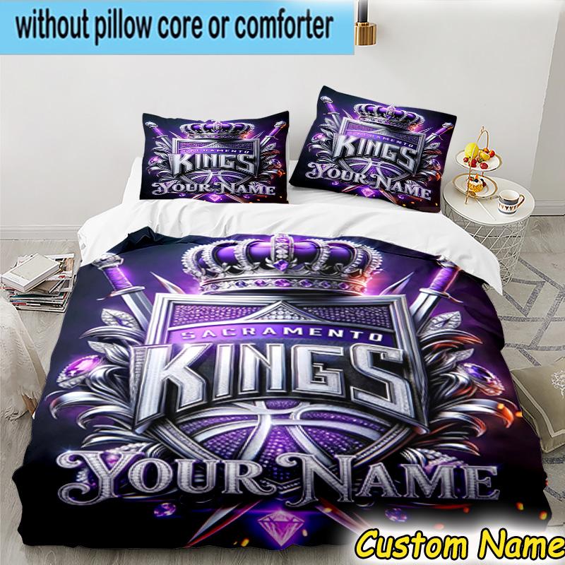 3pcs Custom Name Sacramento Basketball Logo Bedding Set Includes 1 Duvet Cover & 2 Pillowcases for All Seasons Dormitory Home Decor Christmas gifts