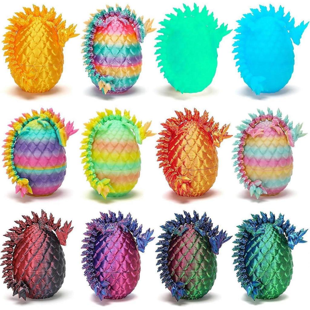 12 Pcs 3D Printed Dragon Easter Basket Stuffers Essentials,Mini Dinosaur Easter Egg Fillers Set Articulated Crystal Dragon Fidget Toys for Kids Christ