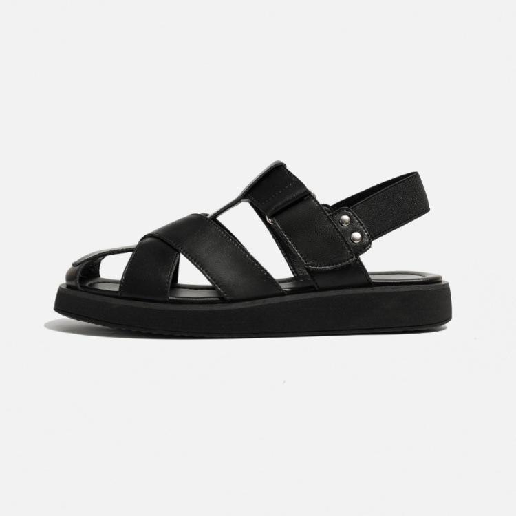 2025 Summer New Baotou Hollow Woven Pig Cage Roman Sandals Women's Design Sense Niche Velcro Versatile