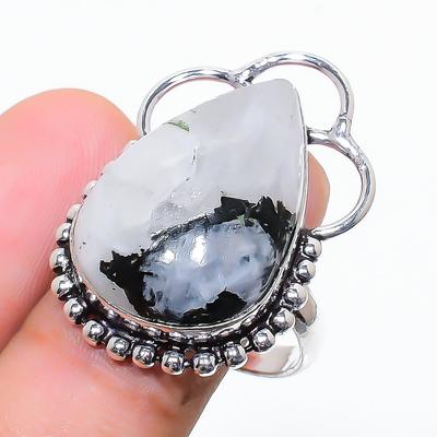 Pierre de Gemme Pierre de Lune Arc-en-Ciel Naturelle Argent Sterling 925 Bague Taille 9.5 y2a39