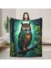 A Flannel Blanket With AnOwl Pattern OnA Branch,Shawl Blanket,Suitable For Bedroom,Dormitory,Car,Outdoor,Sofa,Travel,Office,Gift