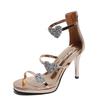 Summer New Sandals Women's Thin Heel Love Rhinestone One-word Strap High Heels Women's Shoes