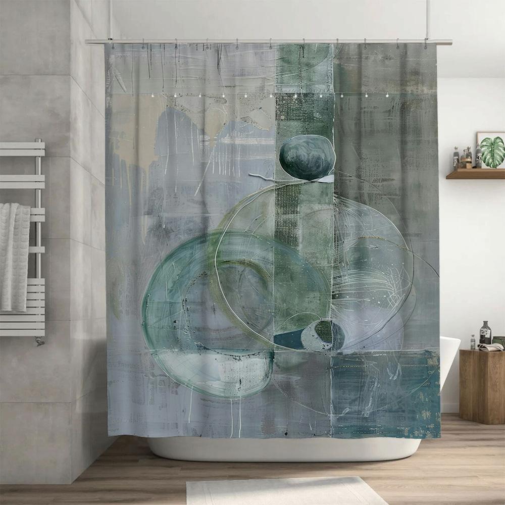 Modern Abstract Bathroom Shower Curtain Set Green Blue Geometric Design for Bathtub Decor Buy on .