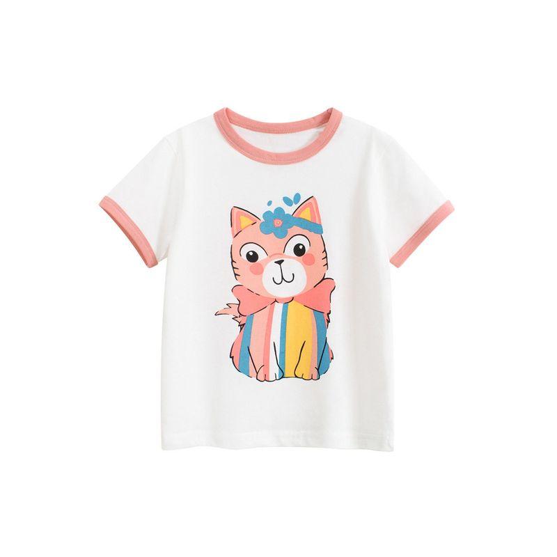 Korean Style Kidsren's Clothing Summer New Style 2026 Kidsren's Pure Cotton Short-Sleeved T-Shirt Cartoon Round Neck Pullover Girls' Clothes