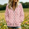 Women's Polka Dot Print Long Sleeve Hooded Jacket with Pockets and Casual