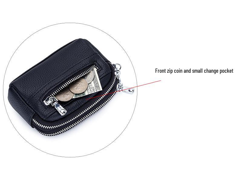 Women's Mini Clutch: Double Zipper Genuine Leather Coin Purse with Large Capacity - First Layer Cowhide