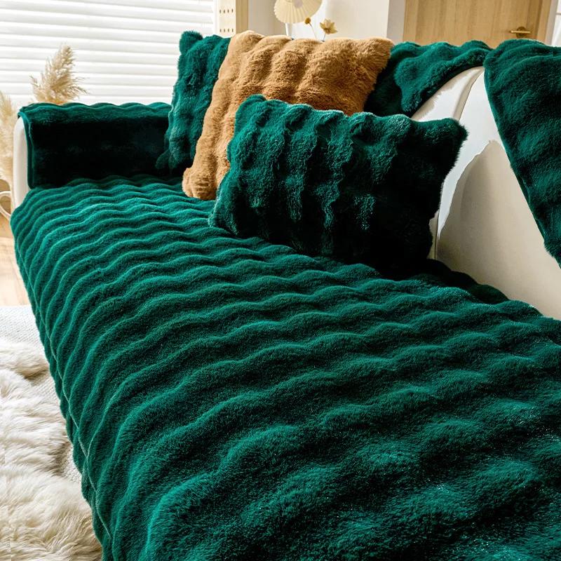 Thicken Imitation Rabbit Fur Plush Sofa Slipcover Non-slip Soft Sofa Towel Couch Cushion Cover For Living Room Modern Home Decor