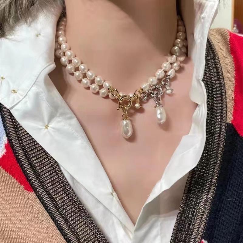 

Ожерелье с пресноводным жемчугом и планетой Сатурн в стиле барокко для женщин, элегантный, модный, роскошный и элегантный галстук