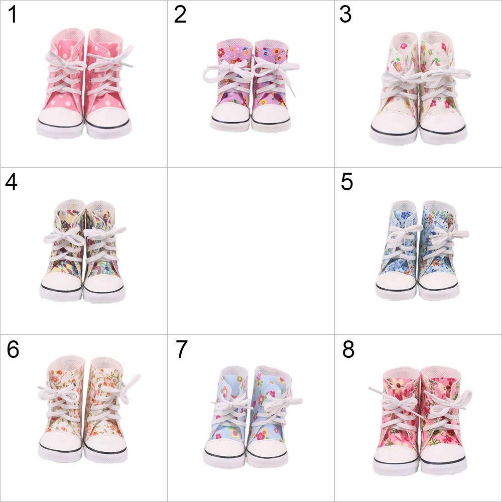 DIY Russia For 43cm Baby 7cm American Doll Shoes Flowers Sneakers Boots 18Inch Doll Canvas Shoes