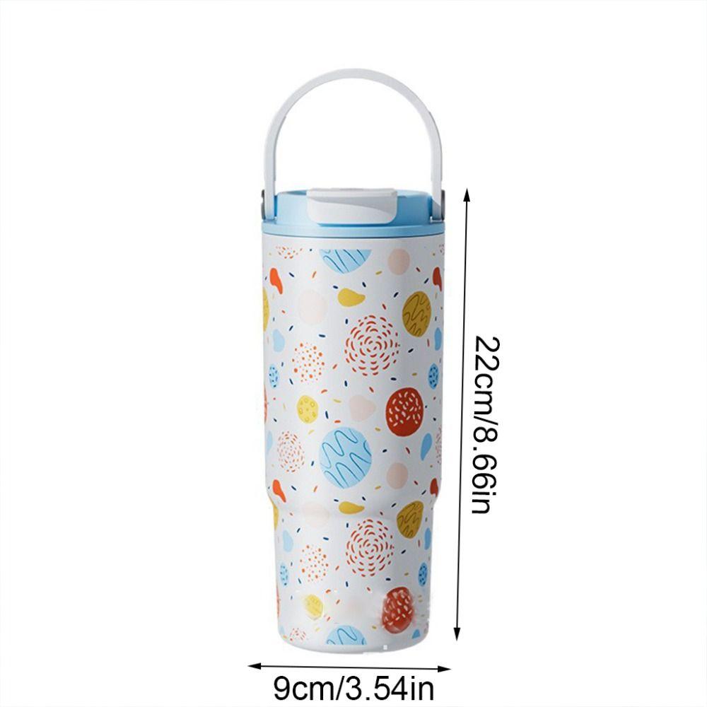 New 880ml Thermal Cup Ocean Pattern Large Capacity Vacuum Cup with Handle Ceramic Liner Insulated Cup Travel