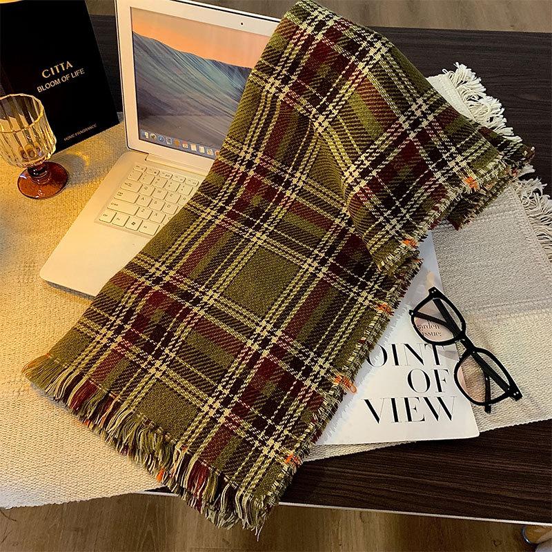 Double-sided plaid scarf women's autumn and winter British style classic plaid ins versatile long thickened warm shawl men