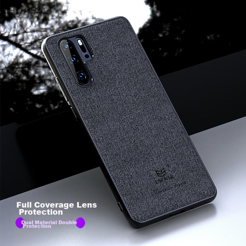 ESCASE Huawei P30 Pro Phone Case, P30 Pro Protective Cover, Creative Full-Edge Anti-Drop Leather Back Cover, ES-19 Deep Black