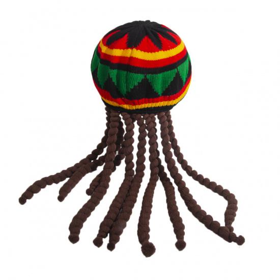 Woolen Wig Braid Beret Knitted Rainbow Hat Halloween Reggae Dreadlock Hat A brown braid